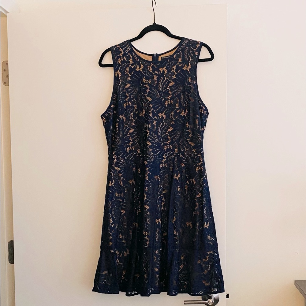 Banana Republic Sleeveless Blue Lace Cocktail Dress. Nude lining. Size 14.